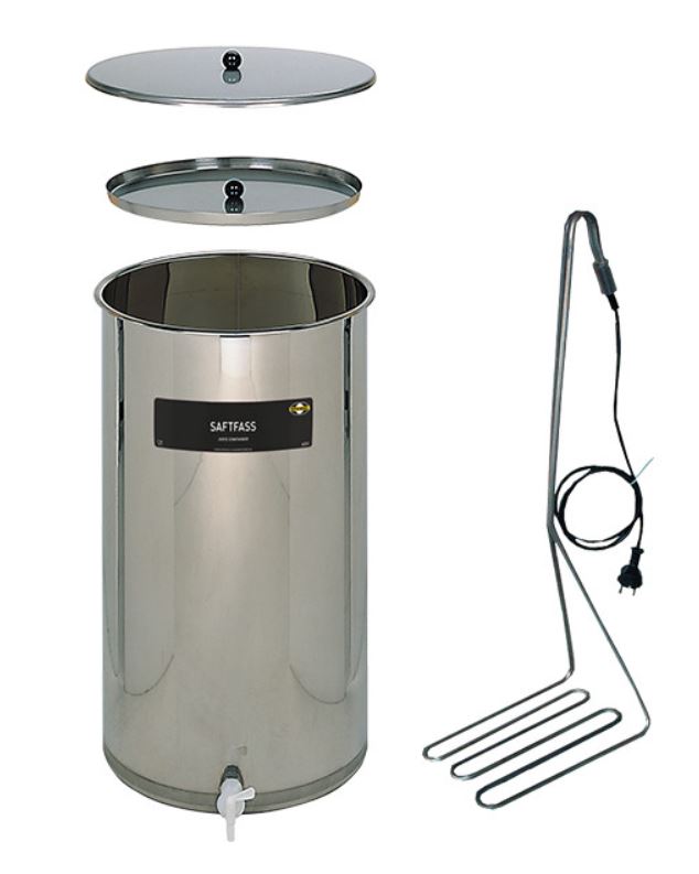 Saftfässer aus Edelstahl mit Schwimmdeckel und Tauchsieder von Speidel