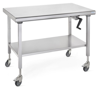 Arbeitstisch aus Edelstahl manuell höhenverstellbar