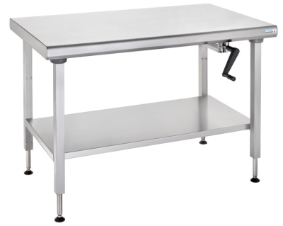 Arbeitstisch aus Edelstahl manuell höhenverstellbar