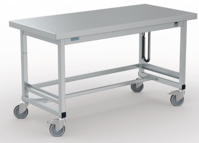 Arbeitstisch aus Edelstahl elektrisch höhenverstellbar