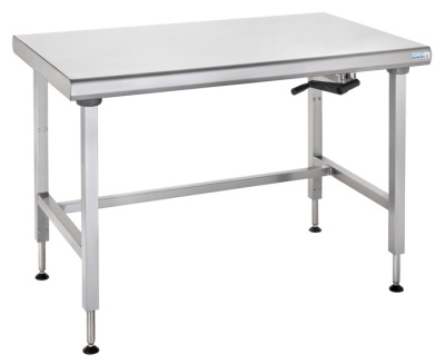 Arbeitstisch aus Edelstahl manuell höhenverstellbar