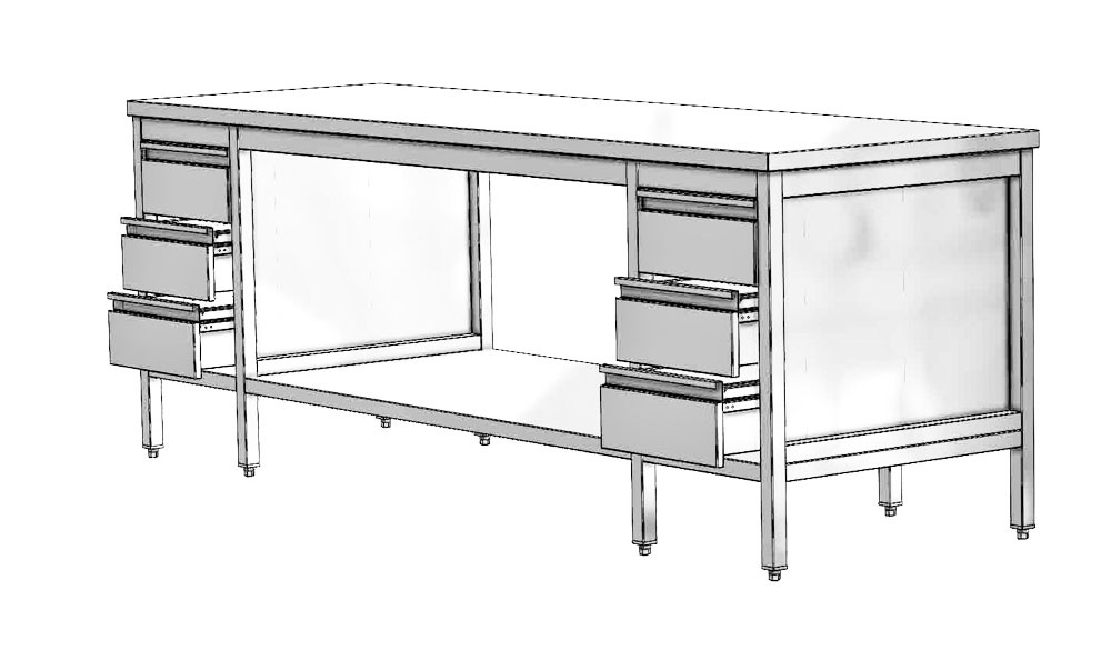 Arbeitstisch, G.Boden, SL.Block R+L, H= 850mm, BxT: 2800 x 800