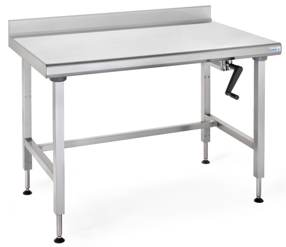 Arbeitstisch aus Edelstahl manuell höhenverstellbar