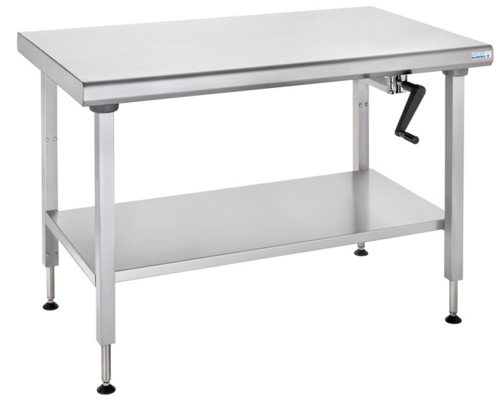 Arbeitstisch aus Edelstahl manuell höhenverstellbar