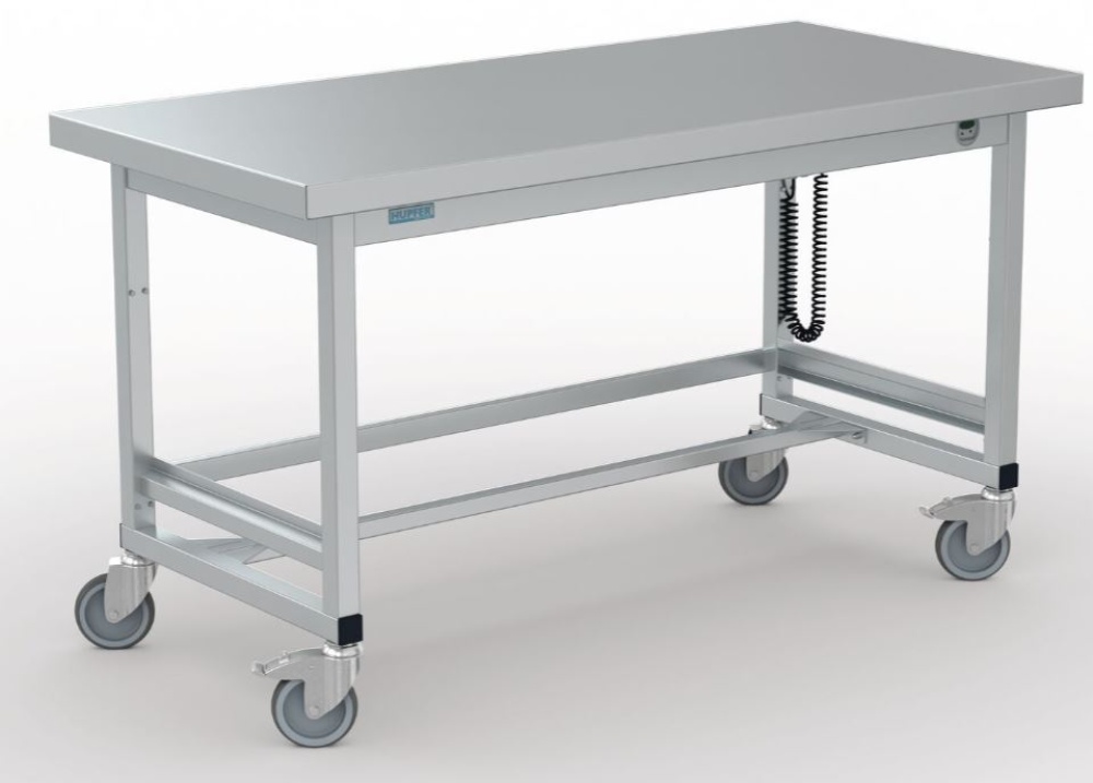 Arbeitstisch aus Edelstahl elektrisch höhenverstellbar