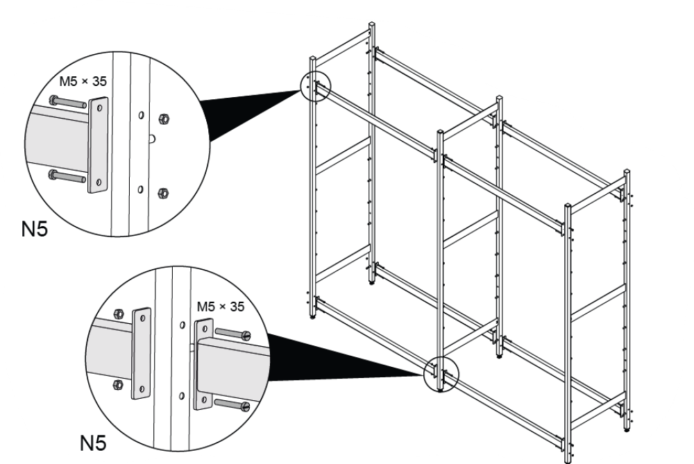 Kreuzverstrebungen und Längsverbinder für Edelstahlregale